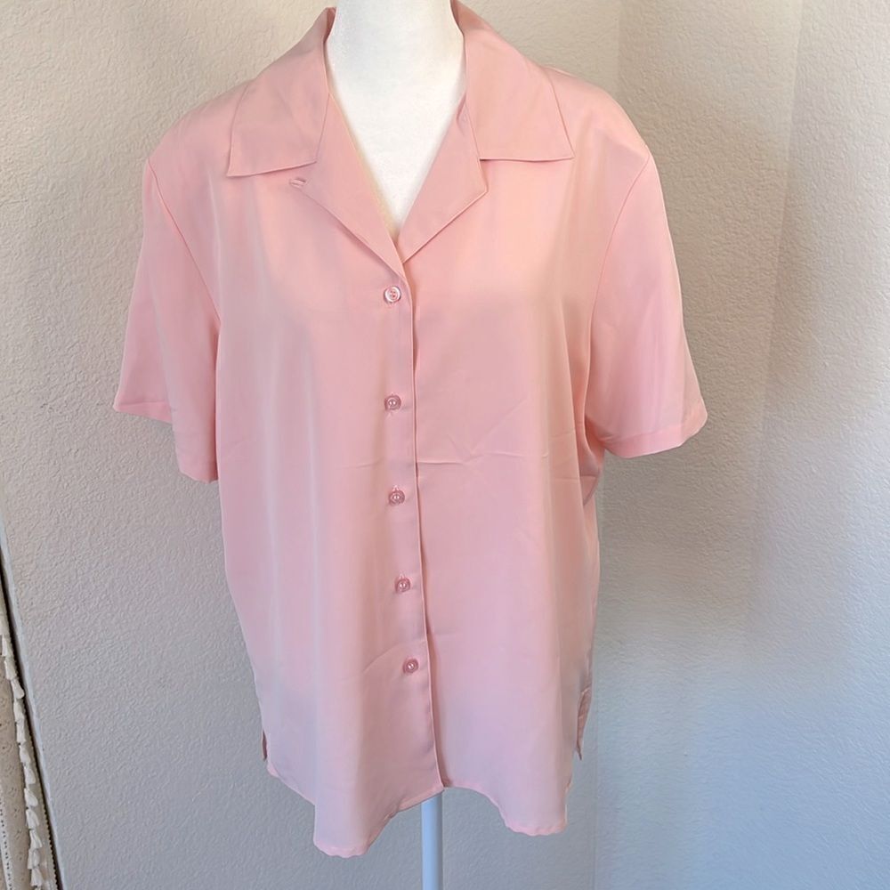 Elementz Women's Peach Collared Button-Down Short Sleeve Blouse ~ Size XL